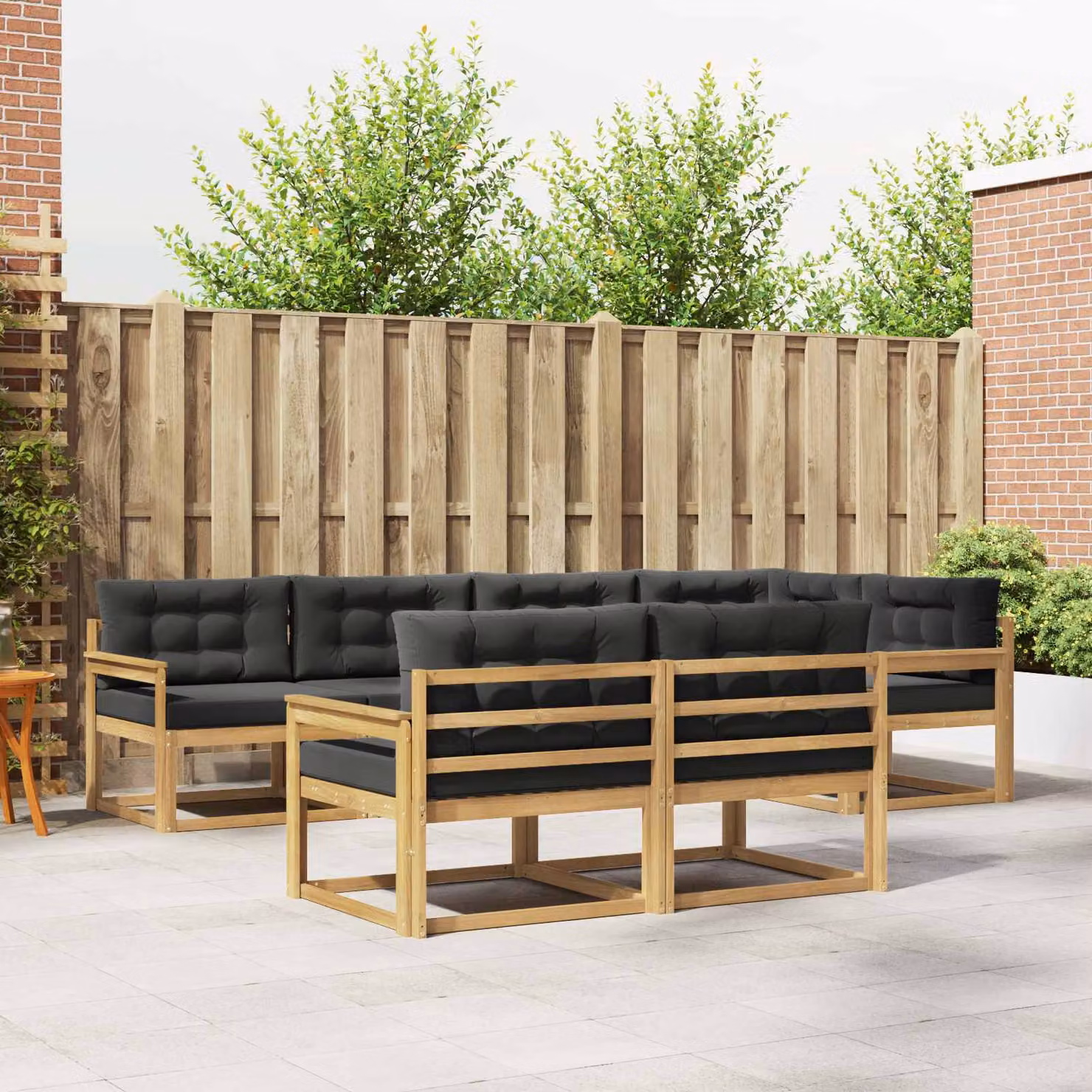 vidaXL Set di divani da esterno a forma di U composto da 6 pezzi in legno di acacia, colori bianco e antracite con cuscini inclusi