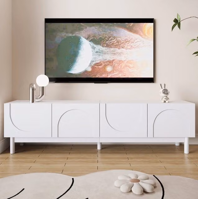 Mobile TV ULEVR 169x34x45,5 cm con 4 ante senza maniglie e ripiani interni, bianco