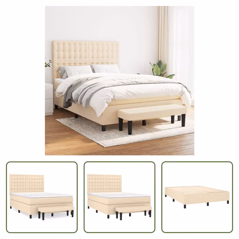 The Living Store Letto a molle con materasso crema 140x190 cm in tessuto