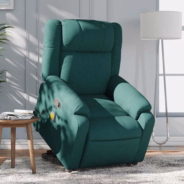 vidaXL Poltrona Alzapersona con Assistenza Elettrica Verde in Tessuto e Schiuma
