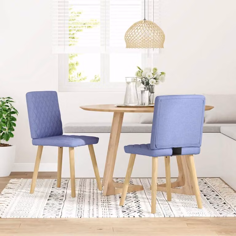 Set di 2 sedie da pranzo vidaXL in tessuto blu jeans con struttura in legno di gomma e metallo