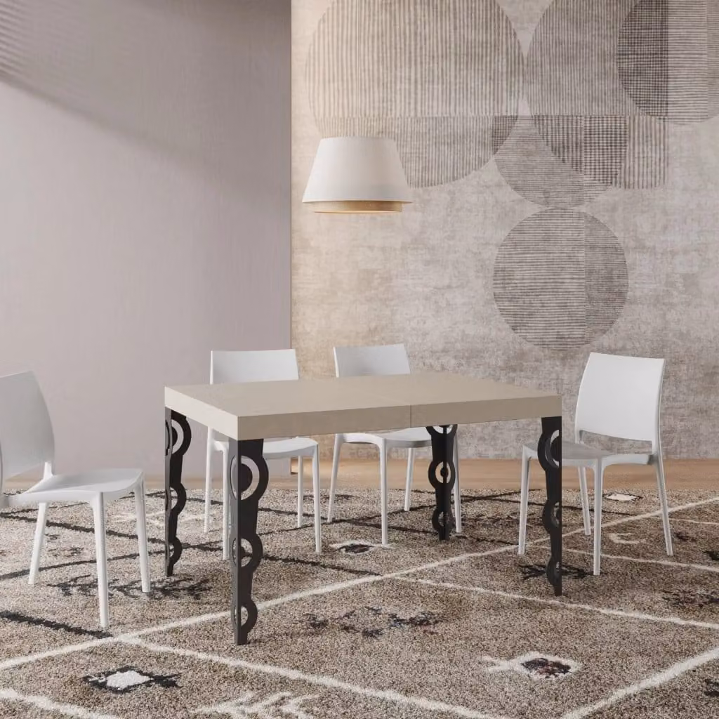 Tavolo allungabile moderno Karamay beige con piano in laminato MDF e struttura in metallo L/P/H: 140-244 x 80 x 77 cm – 2