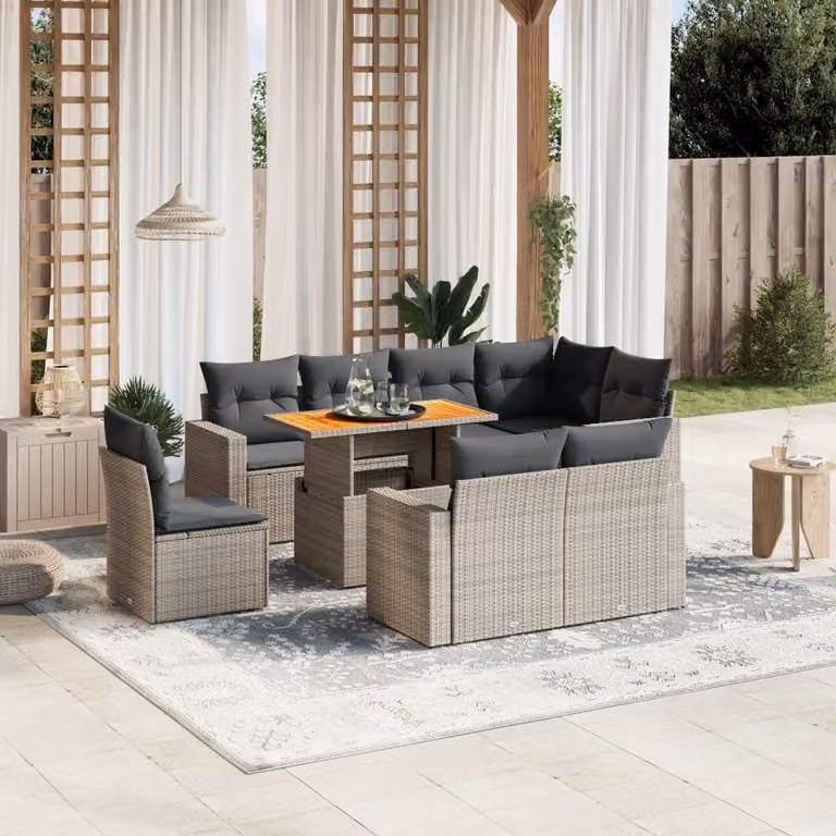 Maison Exclusive - Set Divano da Giardino 9 pz con Cuscini Grigio in Polyrattan