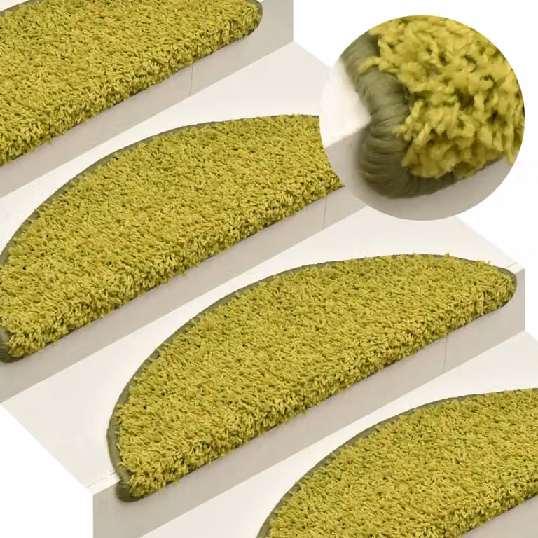 Set di 15 tappetini per scale semicircolari vidaXL, colore verde, antiscivolo e fonoassorbenti, L: 56 cm, P: 17 cm, H: 3 cm
