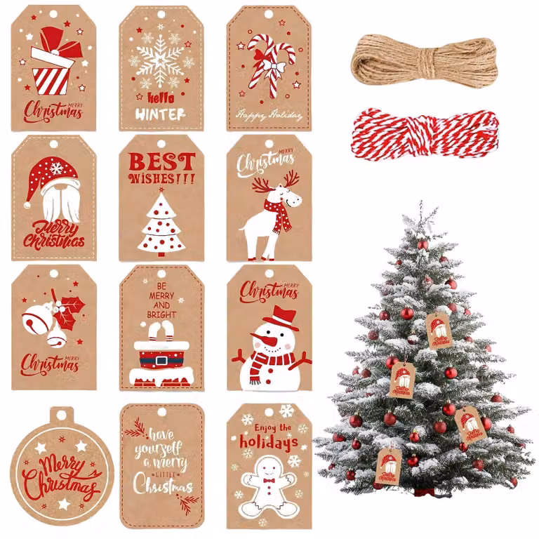 Etichette regalo in carta kraft, 100 pezzi, colore marrone