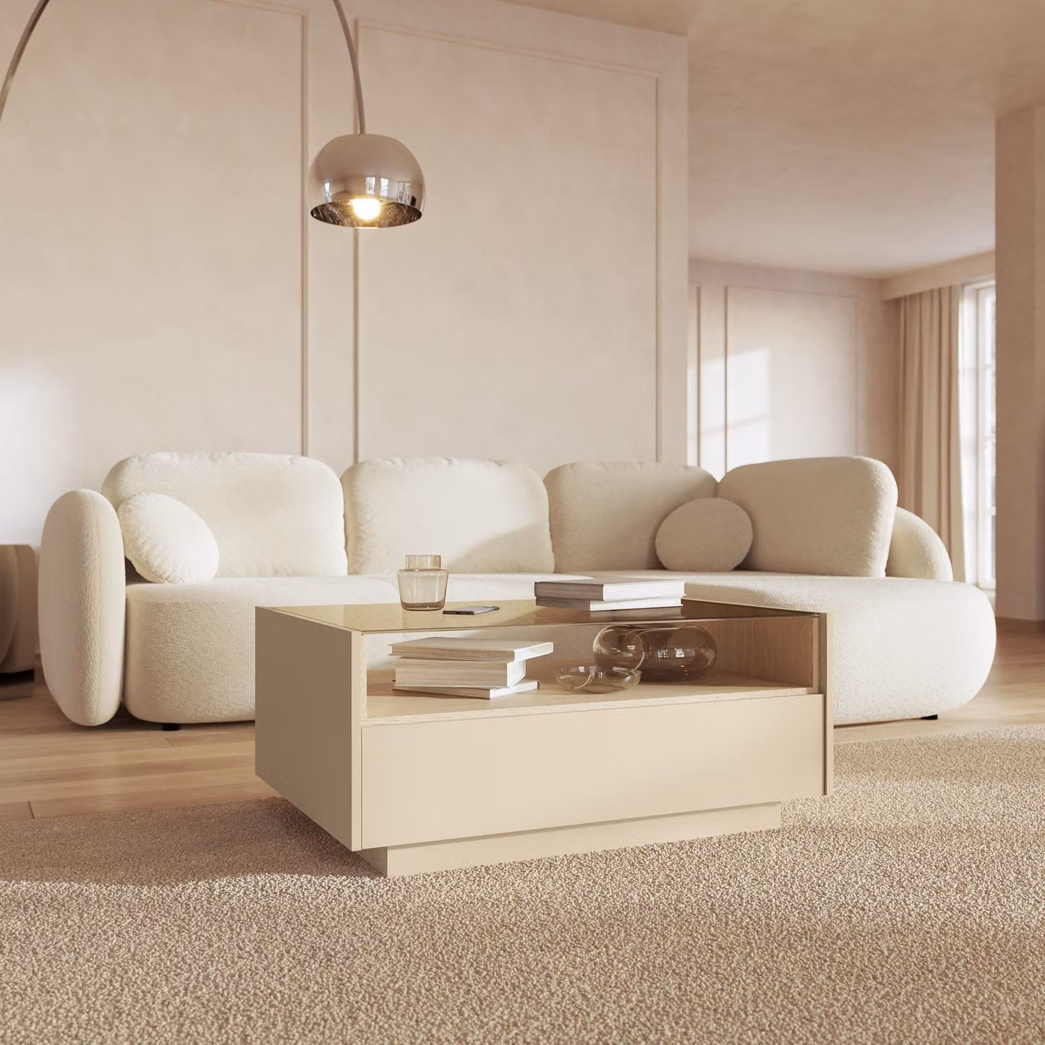 Karisasa - Tavolino da Salotto, 96x40x43h cm Marrone Chiaro, un Cassetto