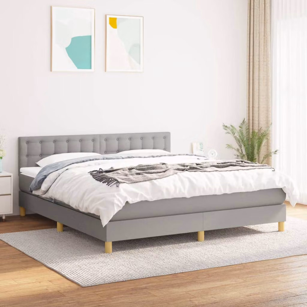 vidaXL Giroletto a Molle Ibrido con Materasso in Tessuto Grigio Chiaro e Bianco L/P: 160 x 200 cm