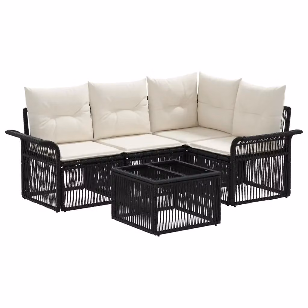 Set da giardino moderno vidaXL composto da 5 pezzi in rattan nero con struttura in acciaio e cuscini inclusi – 2