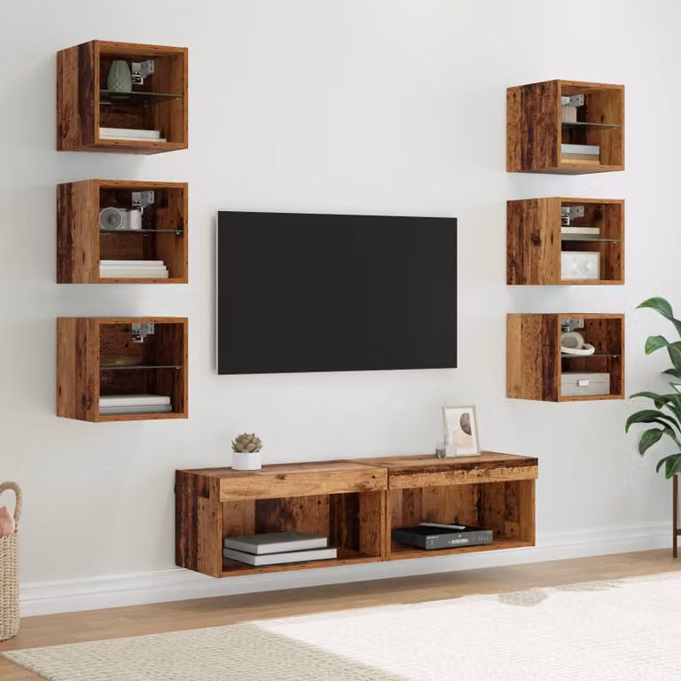 Mobile TV moderno vidaXL in legno vecchio e vetro marrone con illuminazione LED integrata