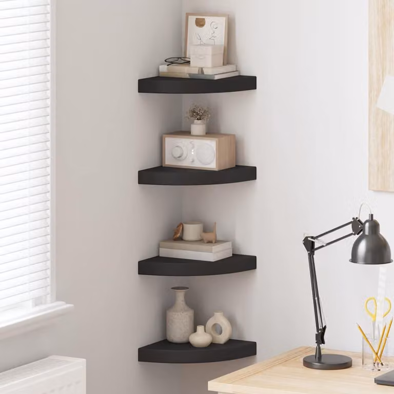 Set di 4 Scaffali Angolari da Parete vidaXL in MDF Nero L/P/H: 25 x 25 x 3,8 cm