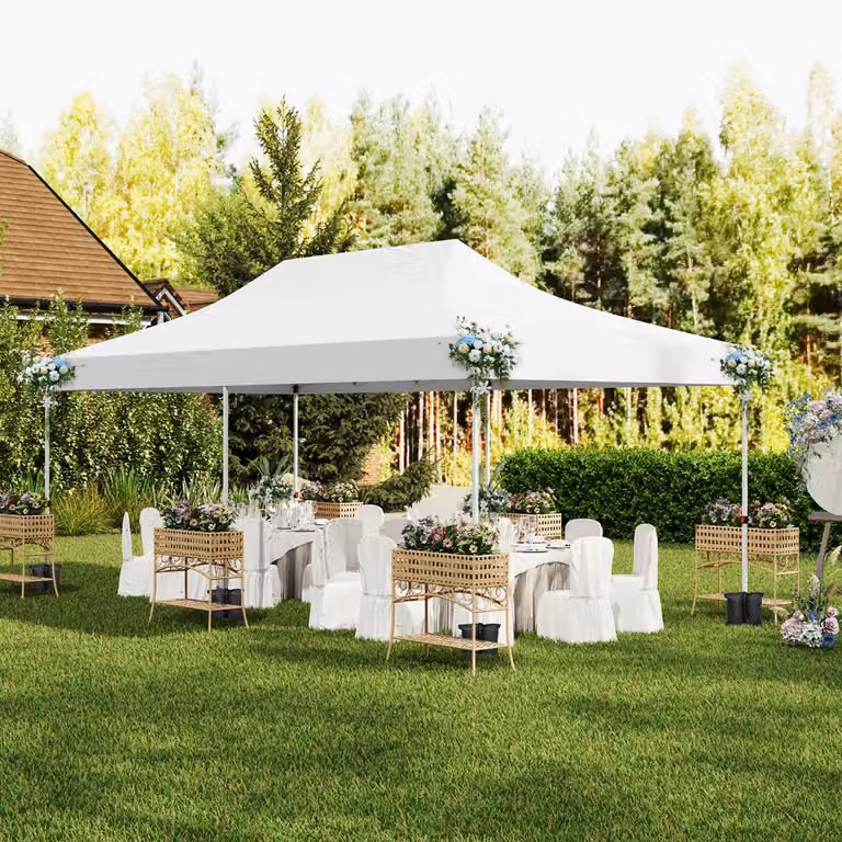 Gazebo pop-up Costway con 6 pareti laterali e ingressi con cerniera, struttura istantanea portatile per festa e picnic, Bianco, 3 x 6 m