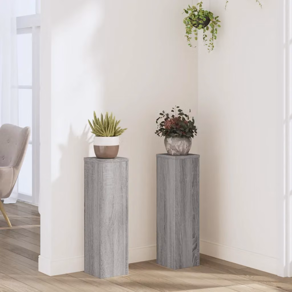 Set di 2 supporti per piante da parete vidaXL in legno grigio, L/P/H: 17 x 17 x 60 cm