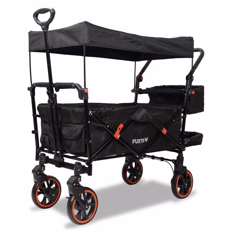 Fuxtec carrello pieghevole premium per il trasporto dei bambini con tettuccio CT850 Nero Schwarz