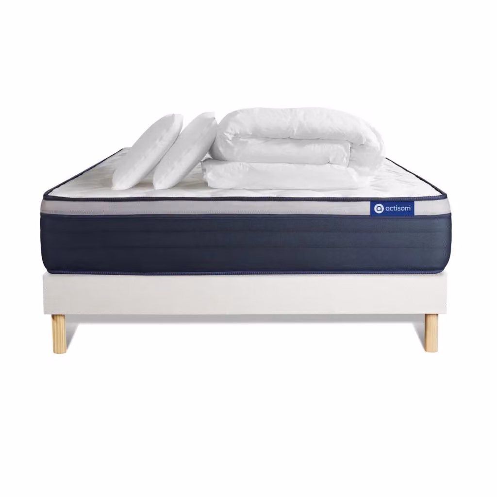 Set letto completo Actisom Actiflex Max con materasso ibrido a molle pocket, box spring con doghe, 2 cuscini e piumino, colore bianco, L/P: 180 x 200 cm – 2