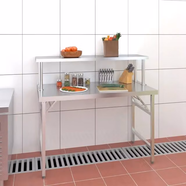 Tavolo da lavoro per cucina vidaXL in acciaio inox color argento L 120 cm, P 60 cm, H 115 cm