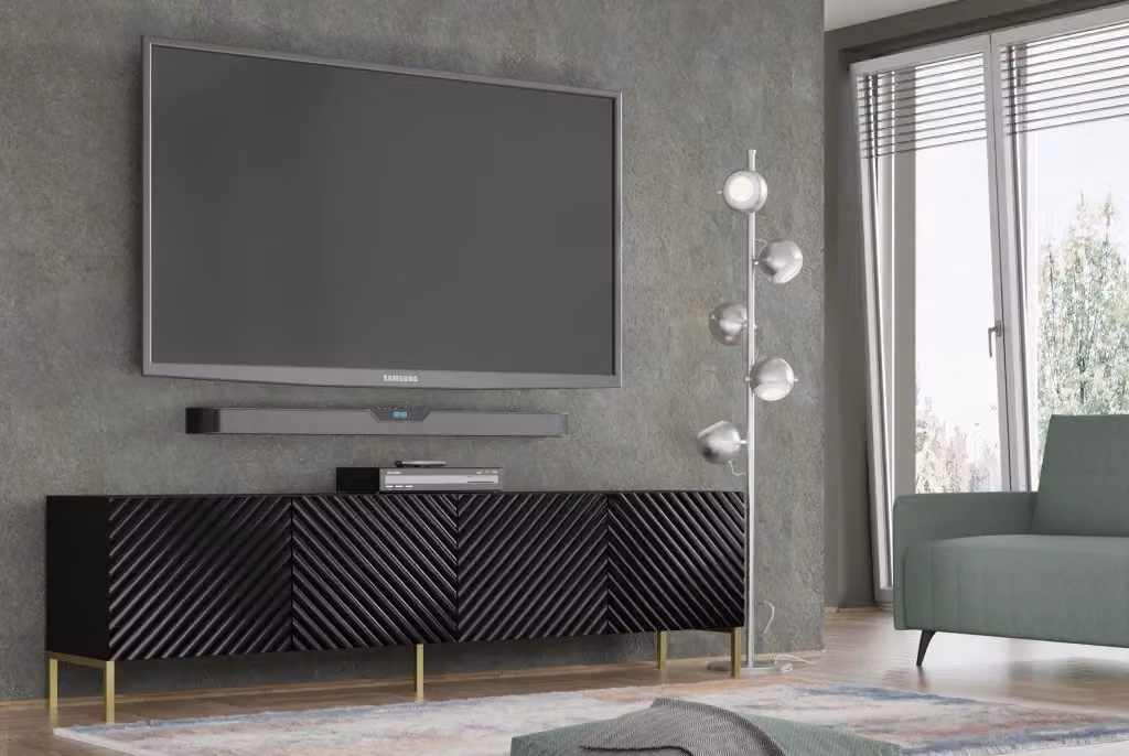 Mobile porta TV Surf 200 4D Bim Furniture Nero Lucido e Oro L: 200 cm, P: 42 cm, H: 56 cm – 2