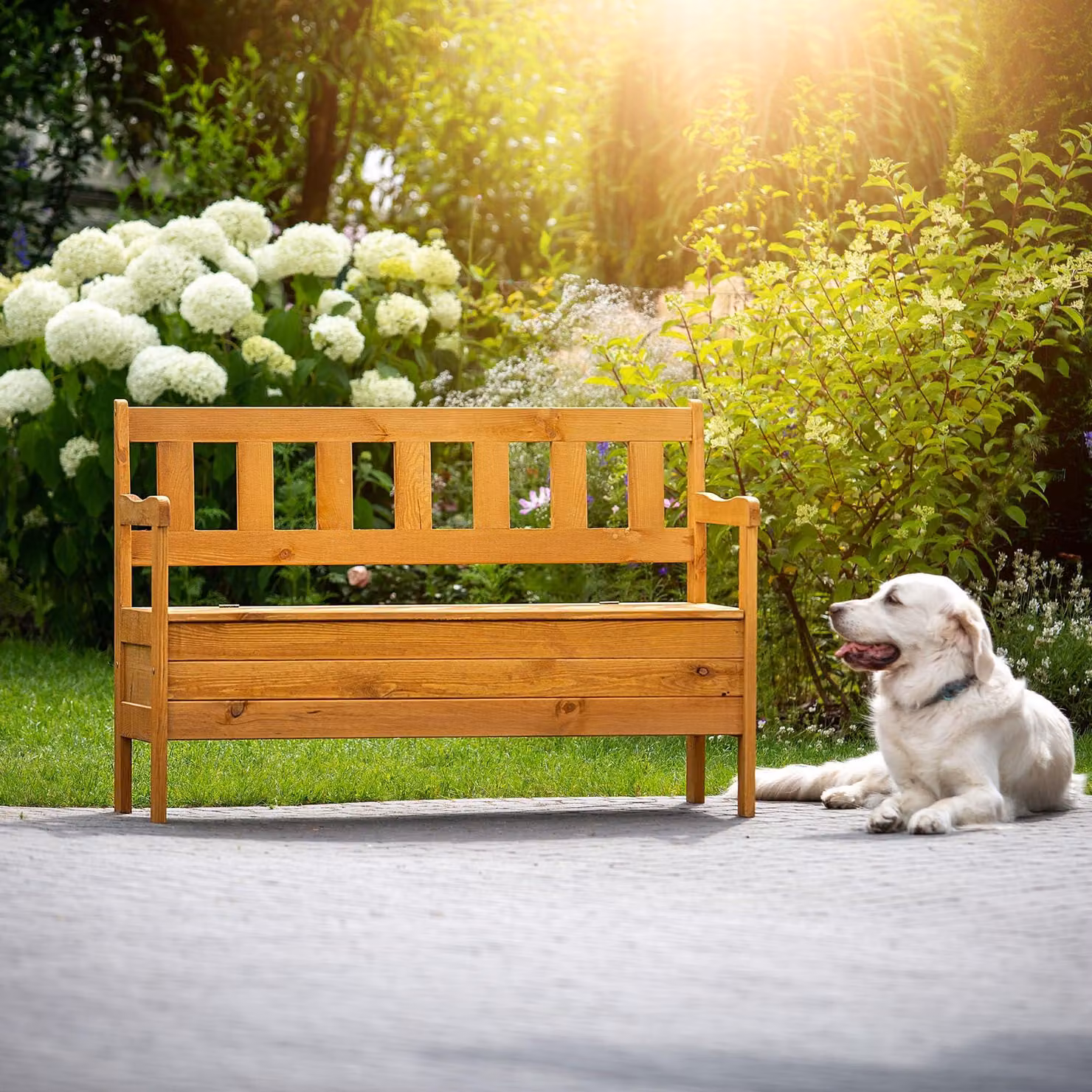 Panca da giardino con spazio contenitore - 120 x 47 x 81,5 cm - Legno marrone