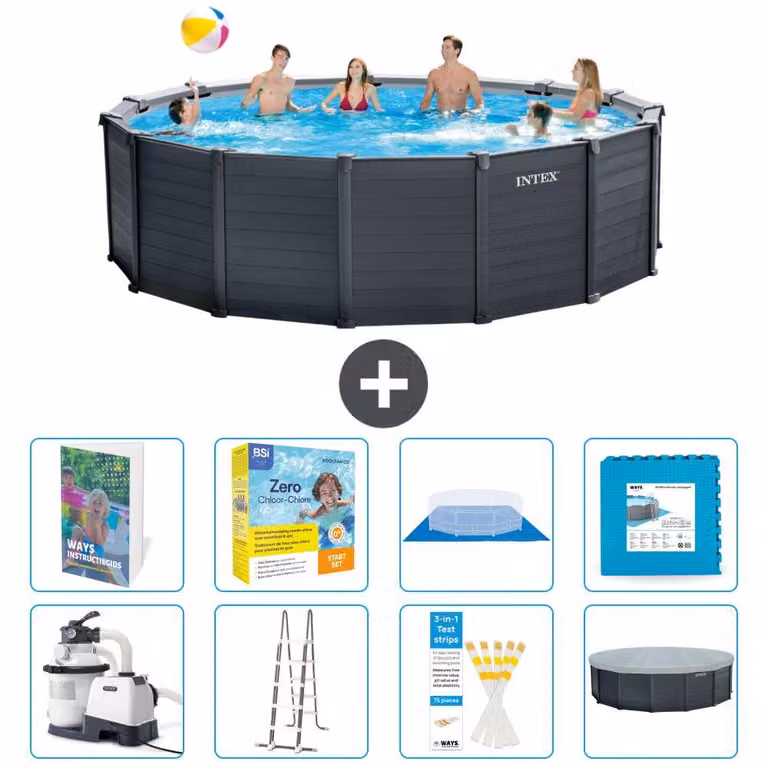 Pannello per piscina in grafite, modello Rund - 478x124 cm - composto da 7 elementi, codice prodotto S566
