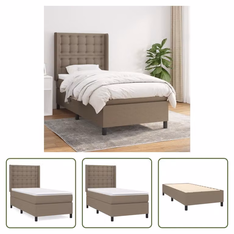 The Living Store Letto a molle con materasso Taupe 80x200 cm in tessuto