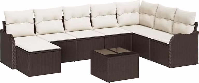 Set Divano da Giardino con cuscino 9 pcs Marrone Poly Rattan
