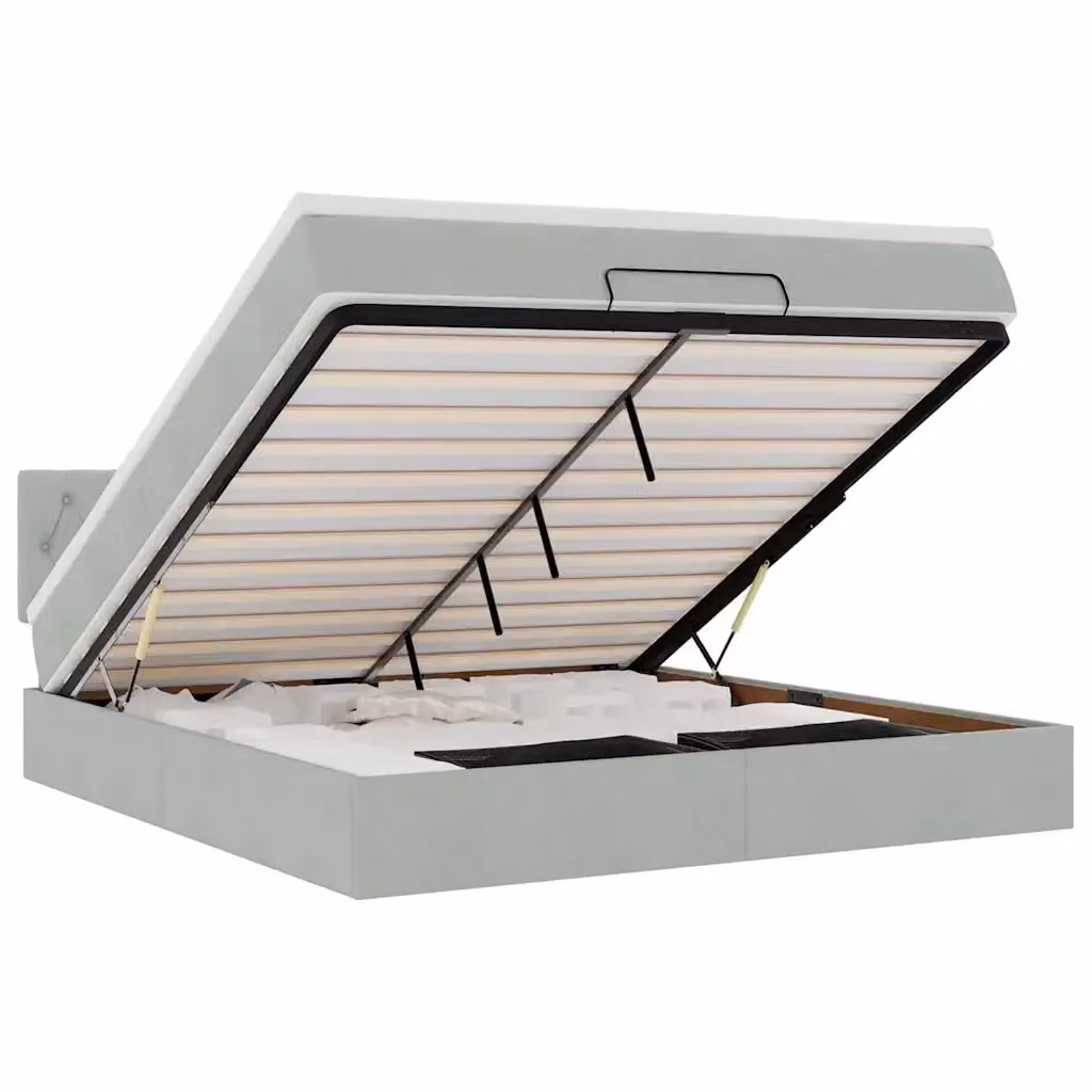 Letto con contenitore a sollevamento vidaXL in velluto con materasso L: 180 cm, P: 200 cm, H: 203 cm, colori grigio e bianco – 2