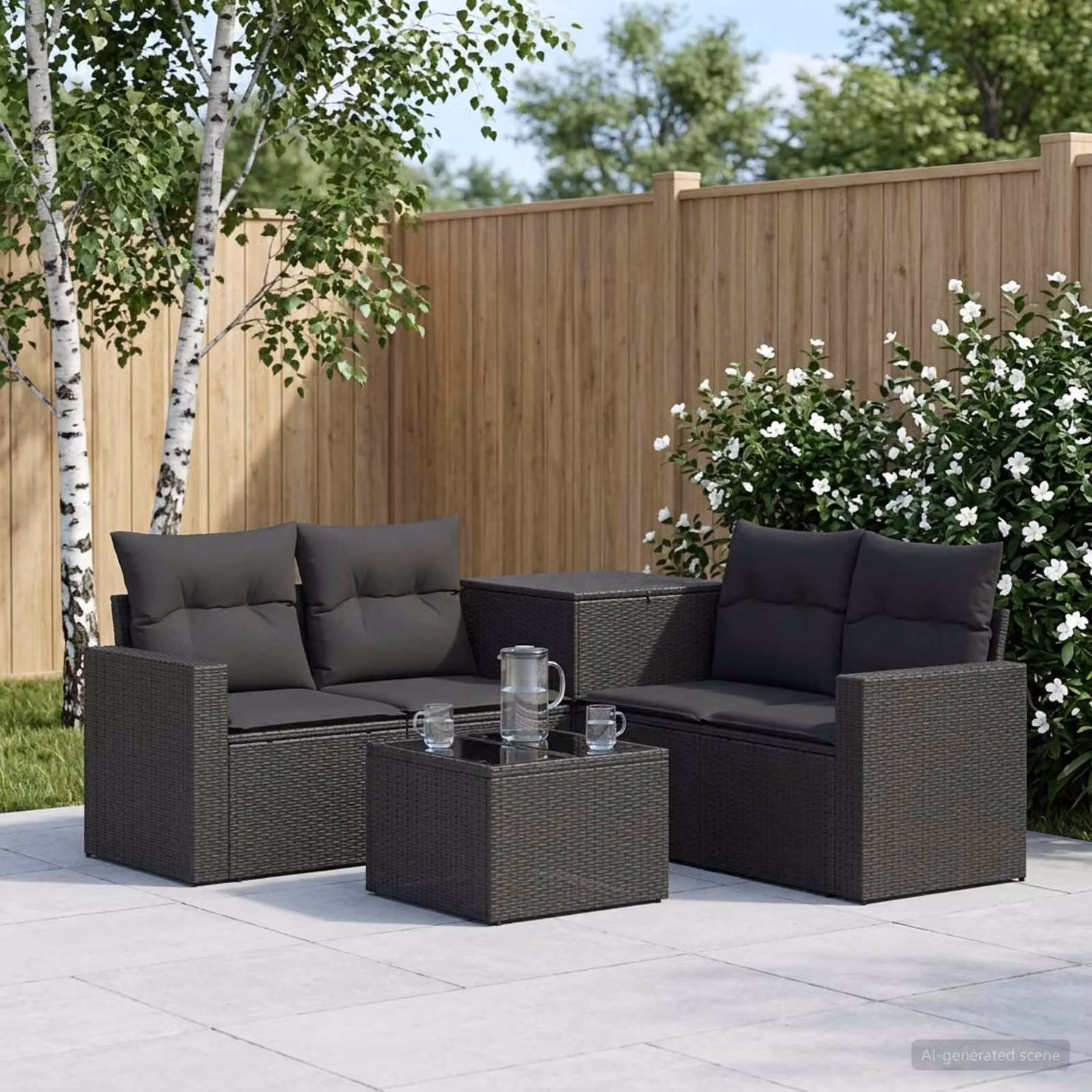 Set di divani da giardino vidaXL 6 pezzi nero in rattan sintetico e acciaio con tavolino e cuscini