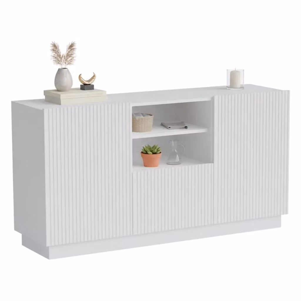 Madia Serchio DMORA, Credenza Moderna con 4 Ripiani e Cassetti Soft Close, Bianco Opaco, L: 150 cm, P: 40 cm, H: 78 cm – 2