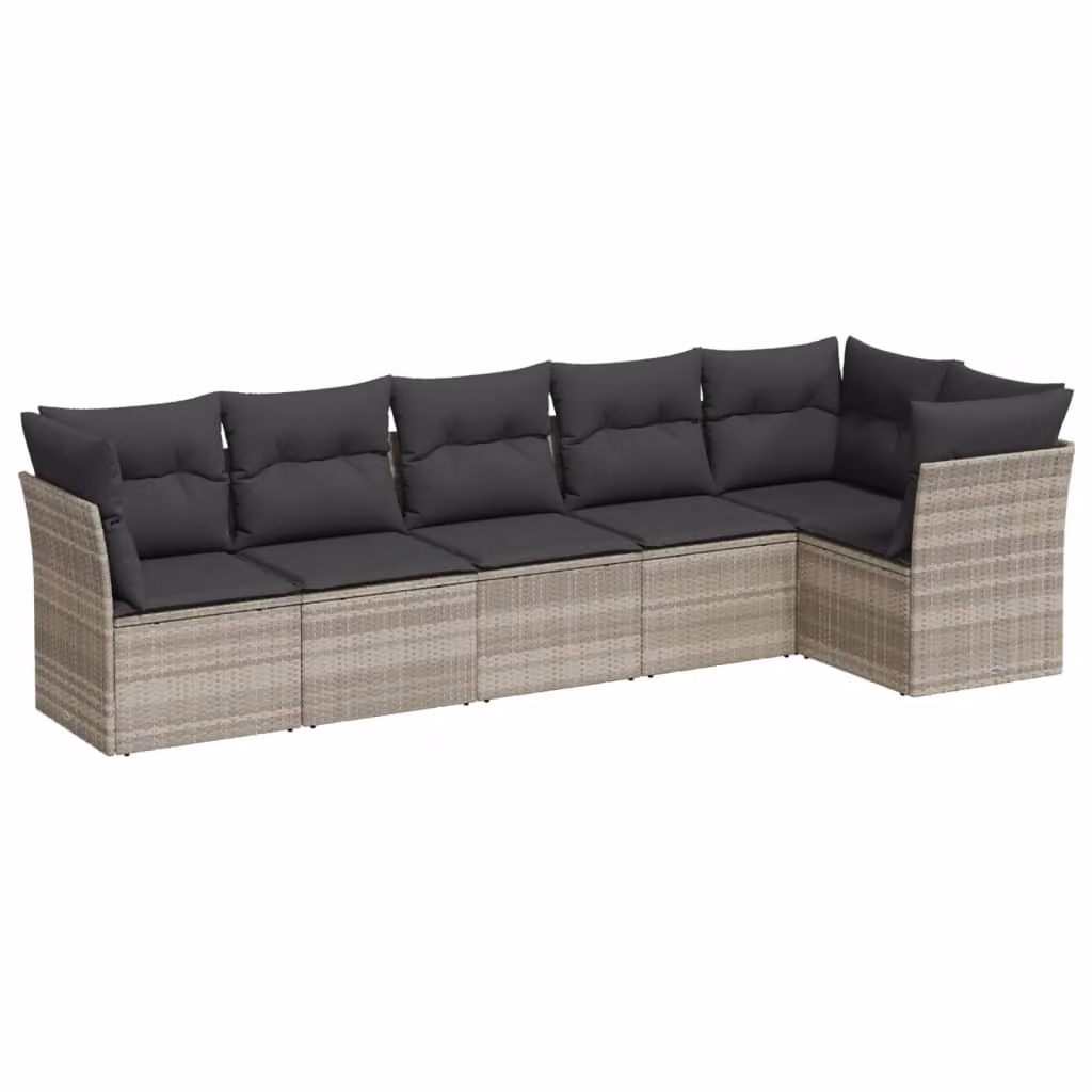 Set Divano da Giardino 6pz con Cuscini Grigio Chiaro Polyrattan