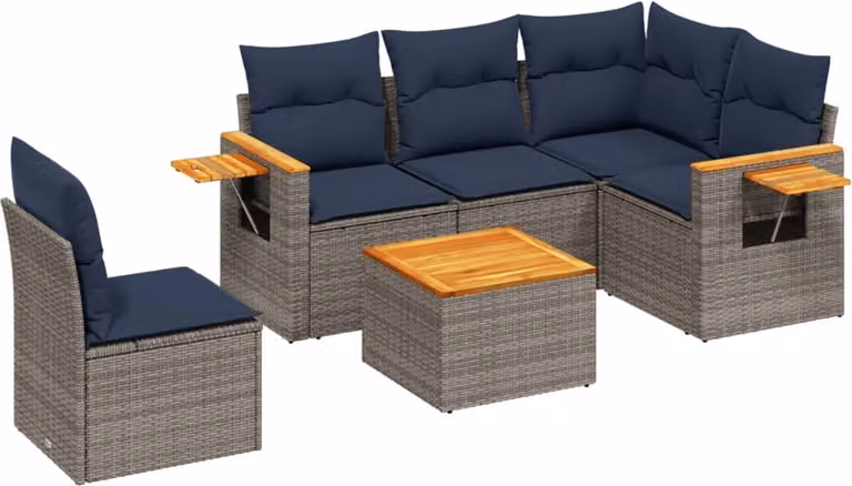 Set Divani da Giardino 6 pz con Cuscini Grigio in Polyrattan