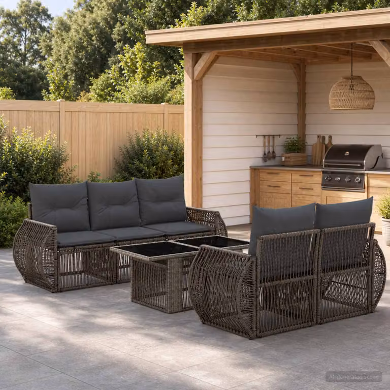 Set Divano da Giardino vidaXL 6 Pezzi in Polyrattan Grigio e Antracite con Cuscini Imbottiti e Tavolino