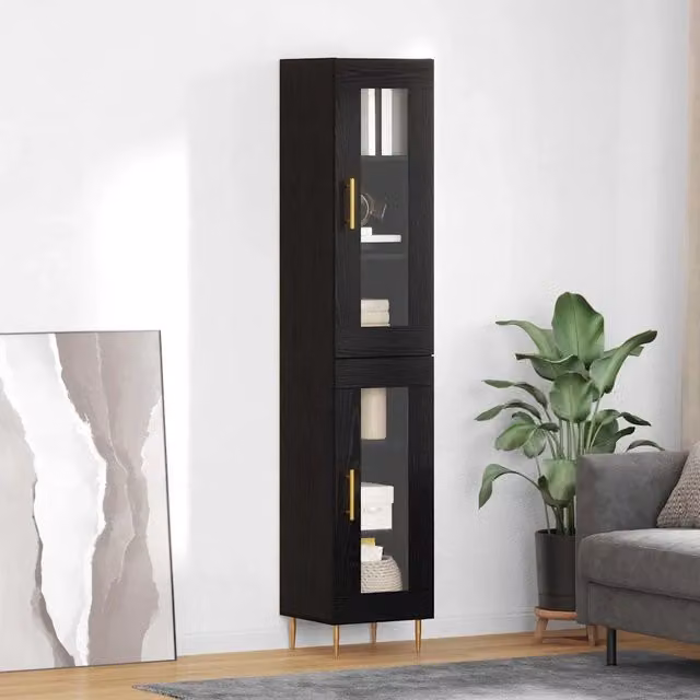Set di 2 Credenze Moderno vidaXL in Rovere e Nero con Ante in Vetro per Soggiorno e Sala da Pranzo L/P/H: 180 x 34 x 60 cm