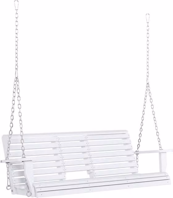 Dondolo 3 Posti da Esterno in Legno di Abete e Metallo con Tavolino Centrale e Portabicchieri, 150x75x53 cm, Bianco