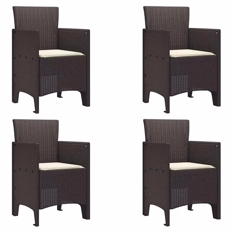 Set di 4 sedie da giardino vidaXL con braccioli in rattan sintetico e cuscini, colore marrone, resistenti alle intemperie e ai raggi UV