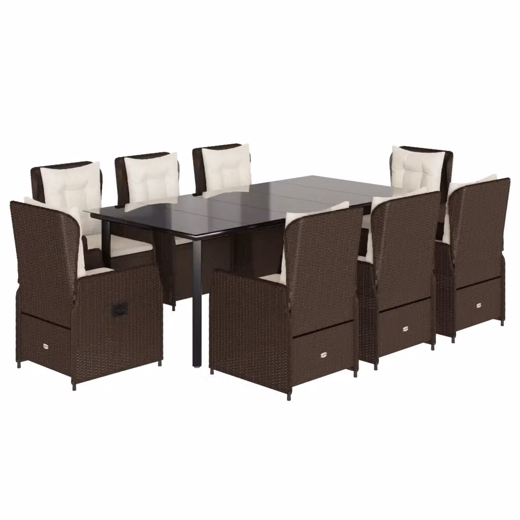 Set da pranzo da giardino vidaXL in polyrattan marrone con tavolo in vetro e 9 pezzi – 2