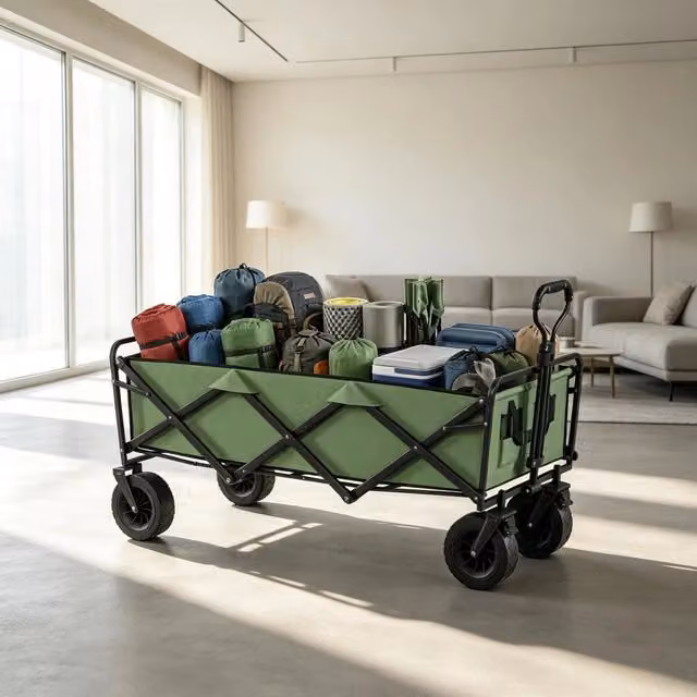 Chariot de garden pliable 130L con ruote, remorque robuste con finestre, poign¨¦e r¨¦glable