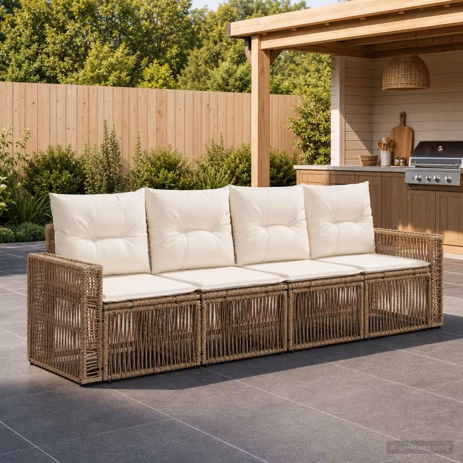 Maison Exclusive - Set di divani da giardino, 4 pezzi. Poly-rattan beige e crema