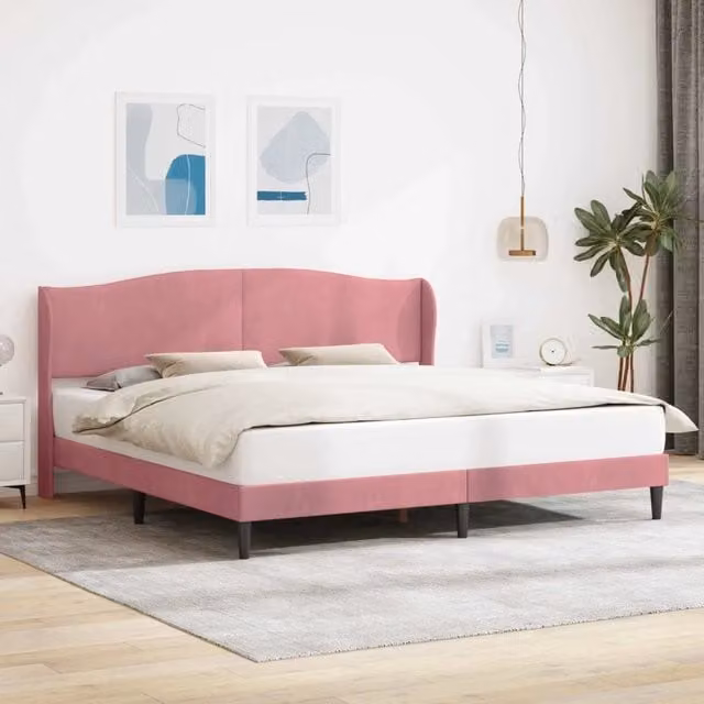 Struttura letto con testiera e giroletto in velluto rosa DESIGN IN L 200 x P 200 x H 101 cm – 1