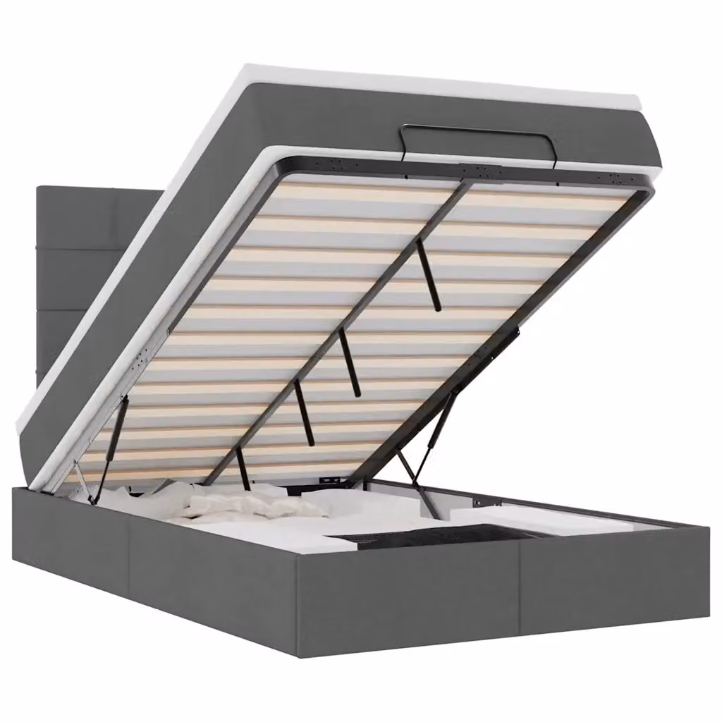 Letto moderno vidaXL con contenitore a sollevamento, materasso a molle e illuminazione sottostante, colori grigio e bianco, L/P/H: 200 x 120 x 128 cm – 2