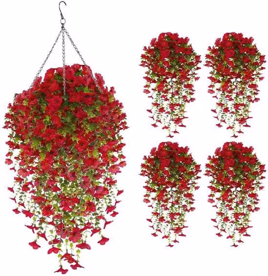 Decorazione sospesa con fiori artificiali rossi
