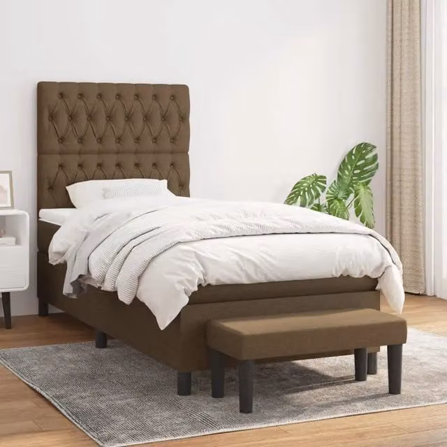 Letto Ibrido vidaXL con Giroletto a Molle e Materasso in Tessuto, Marrone e Bianco, L/P/H: 90 x 190 cm – 1