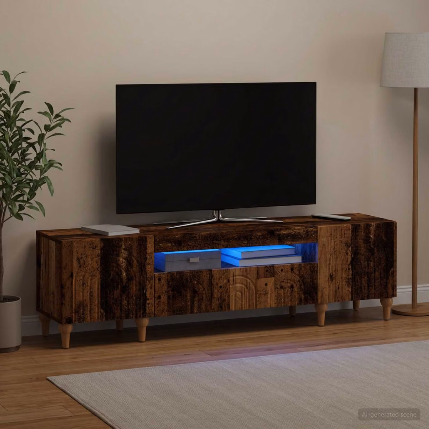 Mobile TV LED vidaXL ALKMAAR in legno marrone, L 153 x P 35 x H 43 cm