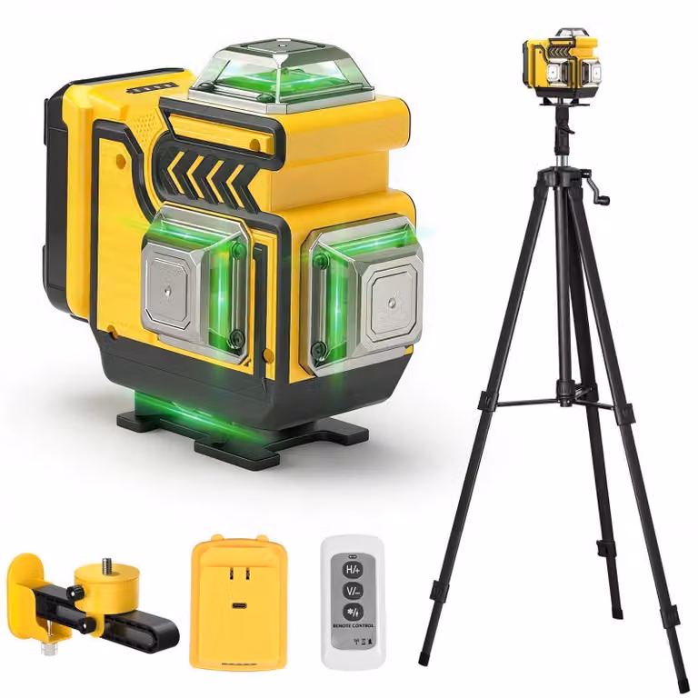 Livella laser - 4 raggi x 360° - Autolivellante - Laser verde - 16 linee - Con treppiede