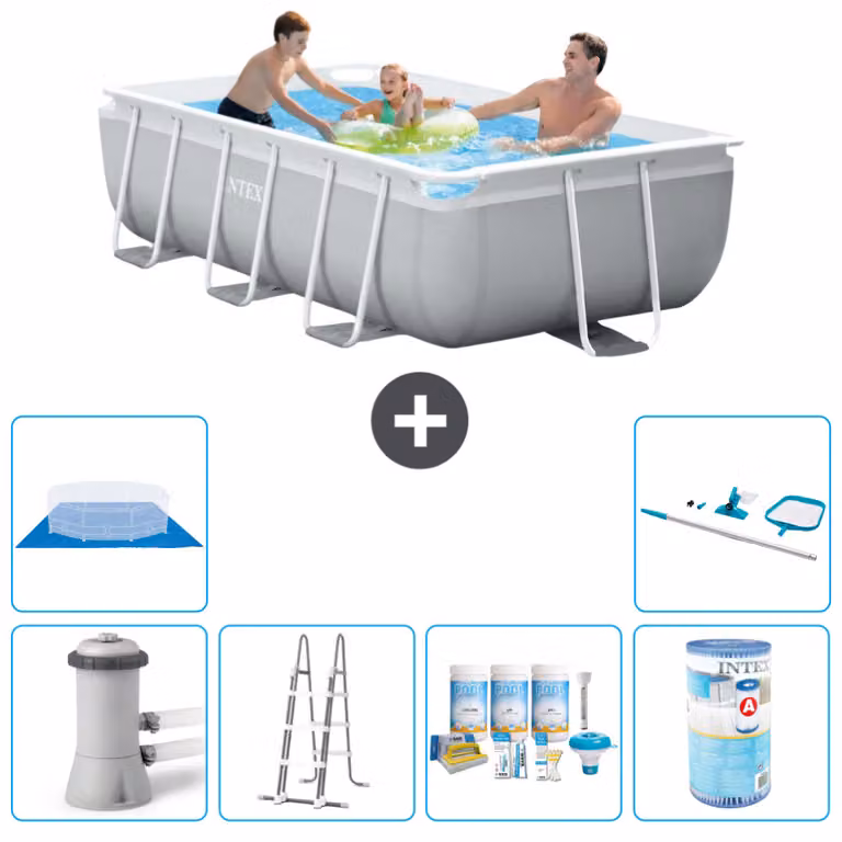 Piscina Intex con struttura a prisma rettangolare - 300 x 175 x 80 cm - grigio - inclusa pompa - pacchetto manutenzione scala - filtro - telo di fondo - kit di pulizia
