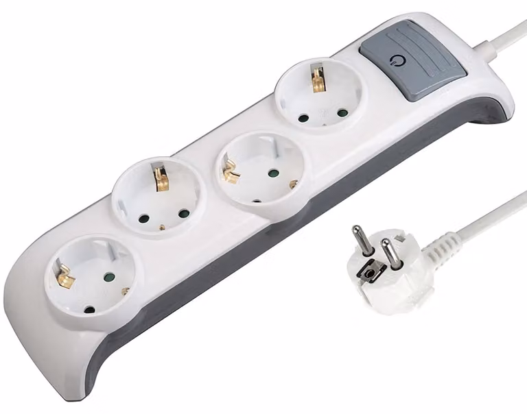 Electraline 62505: Placca multipresa da ponte, 4 prese con interruttore, cavo da 2 metri / Multipresa