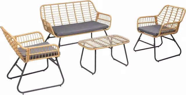 Set di mobili da giardino TIGA in resina intrecciata 4 posti - cuscini grigi