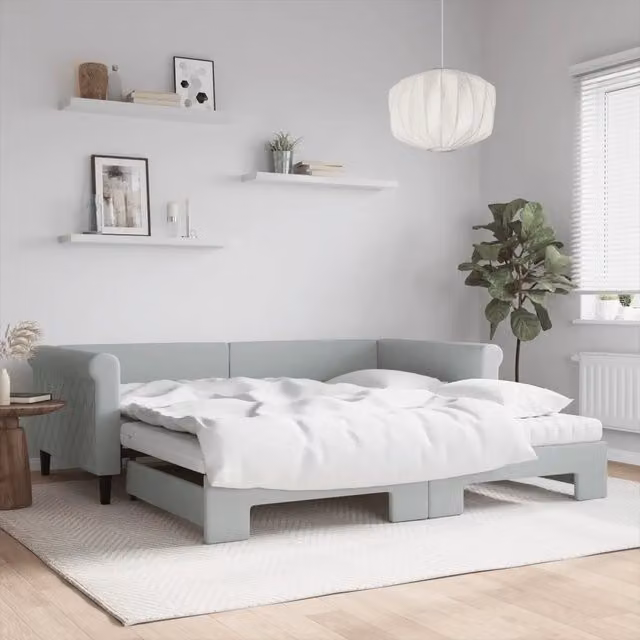 Divano Letto Estraibile vidaXL in Velluto Grigio con Materasso 100x200 cm