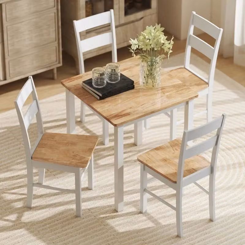 Sedie da pranzo Mivray in legno di gomma color rovere con schienale curvo a listelli senza braccioli H 88,5 x L 40 x P 50,5 cm