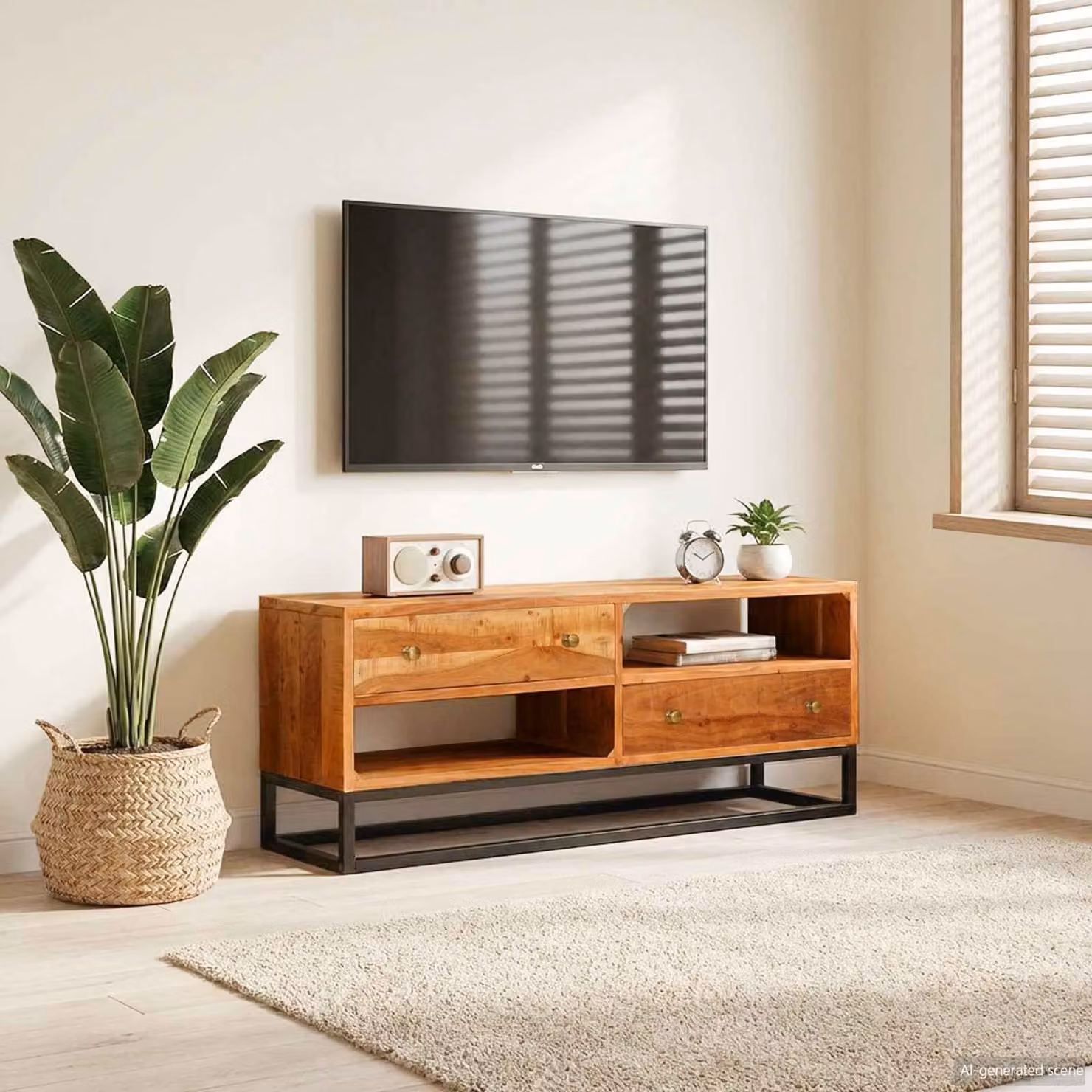 Credenza vidaXL Beta in legno di acacia massello e metallo, stile industriale, colore marrone e nero, L: 70 cm, P: 30 cm, H: 75 cm