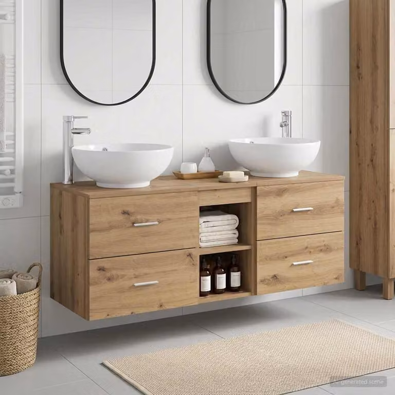 Set di mobili da bagno moderno vidaXL in legno rovere marrone composto da 3 pezzi con base lavabo e pensili a muro