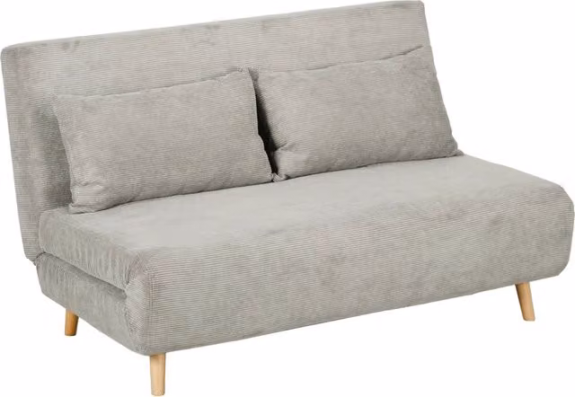 Divano Letto Matrimoniale con Schienale Regolabile e 2 Cuscini, in Tessuto Effetto Lino Grigio